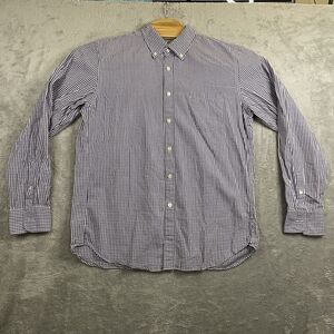 J Crew Mens L‎ Blue White Plaid Checkered Washed Casual Long Sleeve Button Shirt